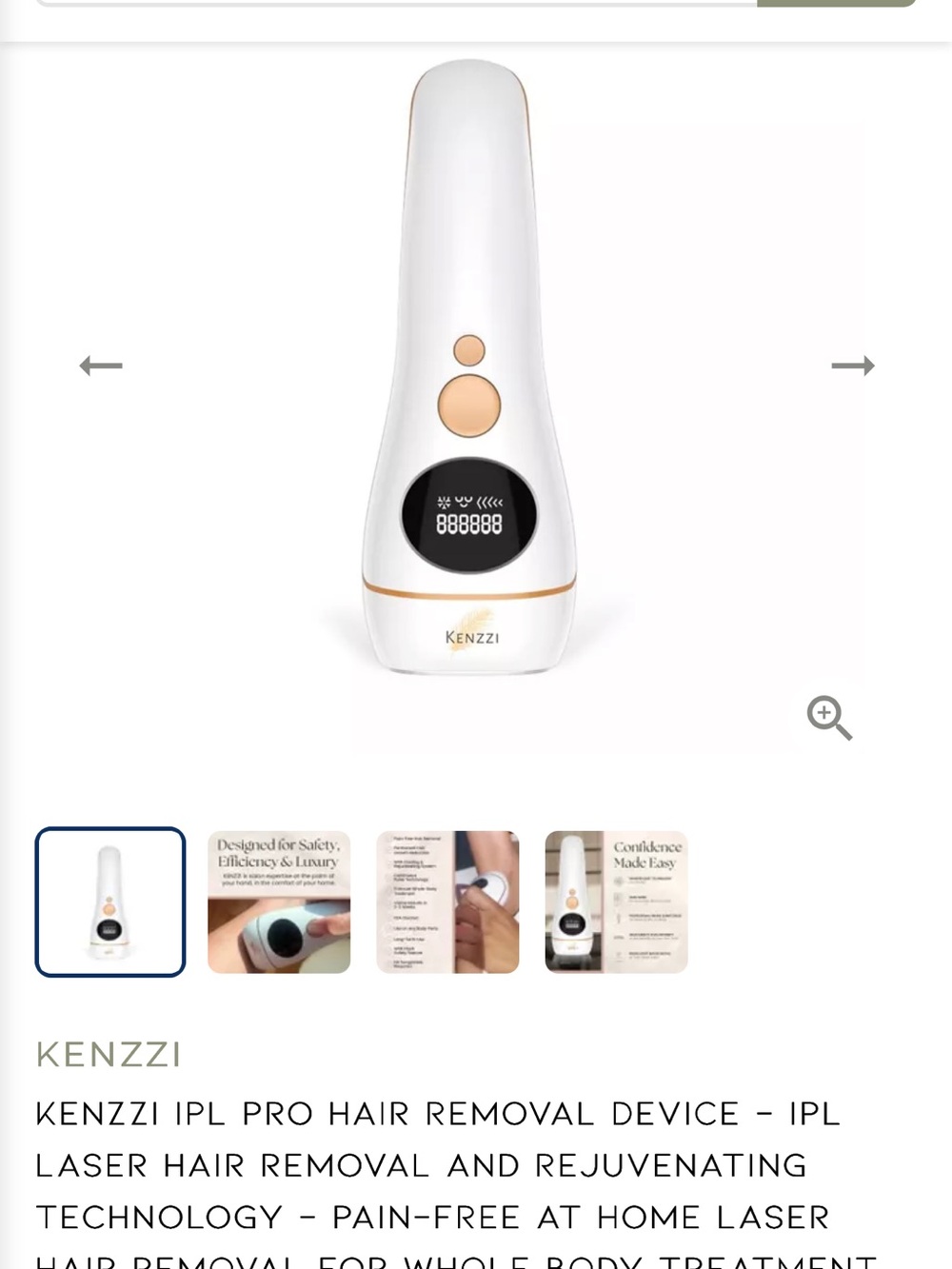 KENZZI White & Gold IPL Hair Removal Device for Women